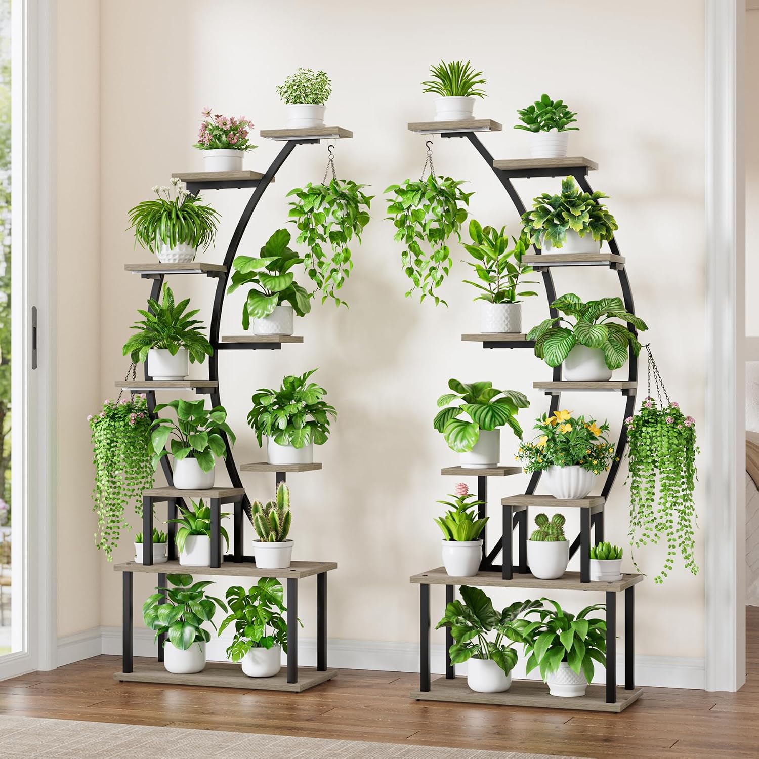 2 Pack Plant Stand Indoor with Grow Lights, 9 Tier Large Tall Plant Shelf | 64" Metal Lighted Plant Stands for Indoor