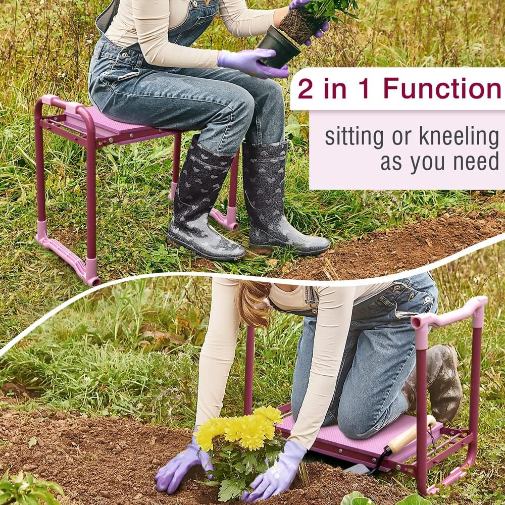 Garden Kneeler Upgraded, Gardening Kneelers Stool with Rugged & Sturdy Steel Frame, Garden Seat and Kneeler Bench with