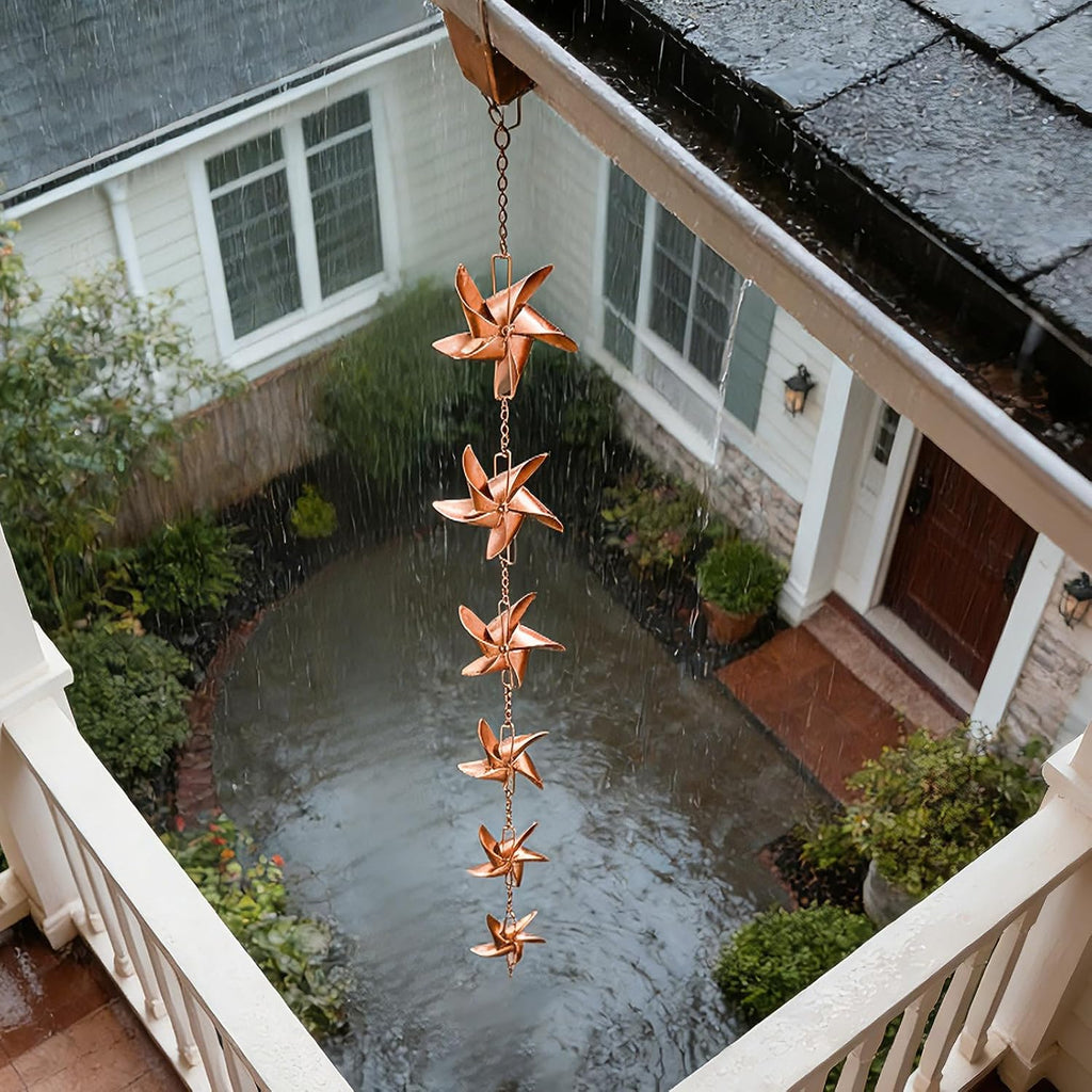 taman 6 FT Rain Chain for Gutters, Adjustable Windmill Rain Catcher Chain | Metal Rain Chain with 6 Cups, Durable