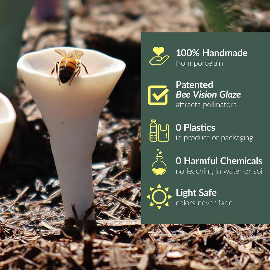 5 Pack, Bee Watering Station, 100% Handmade Porcelain, Bee and Butterfly Feeder for Garden, Outdoor Feeders for Thirsty