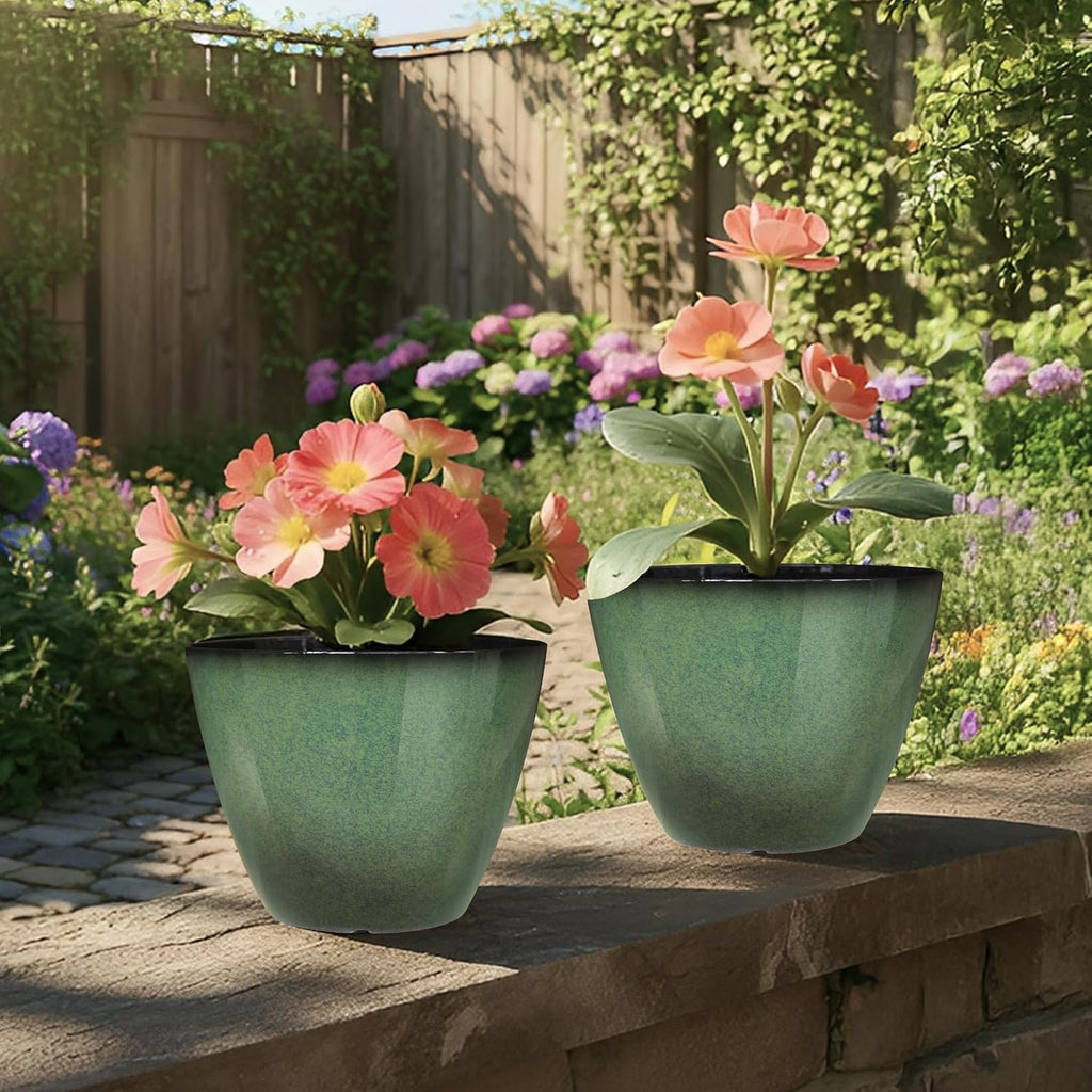 Vanslogreen 8 inch Flower Pots for Indoor Plants, 4 Pack Plastic Plant Pots for Plants with Drainage Holes, Indoor