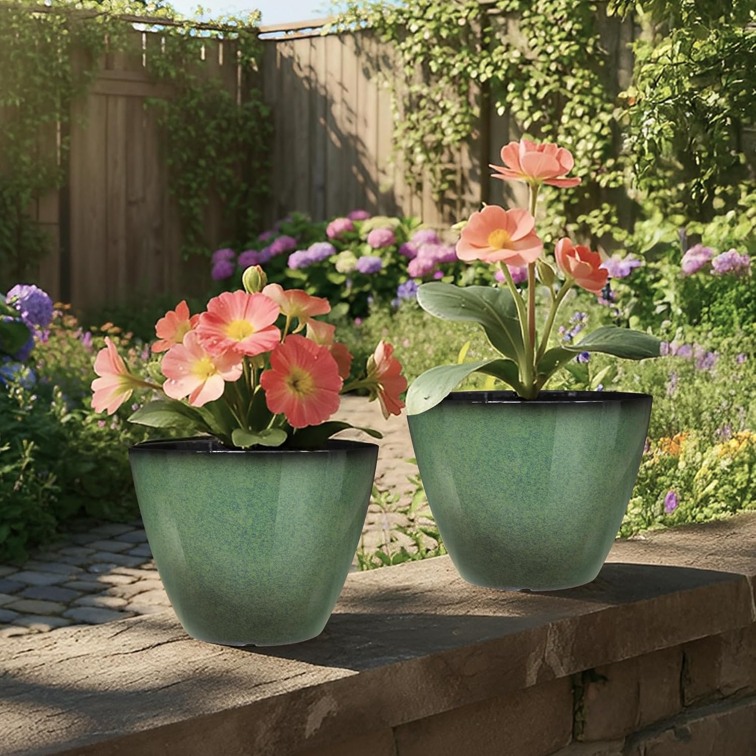 Vanslogreen 8 inch Flower Pots for Indoor Plants, 4 Pack Plastic Plant Pots for Plants with Drainage Holes, Indoor