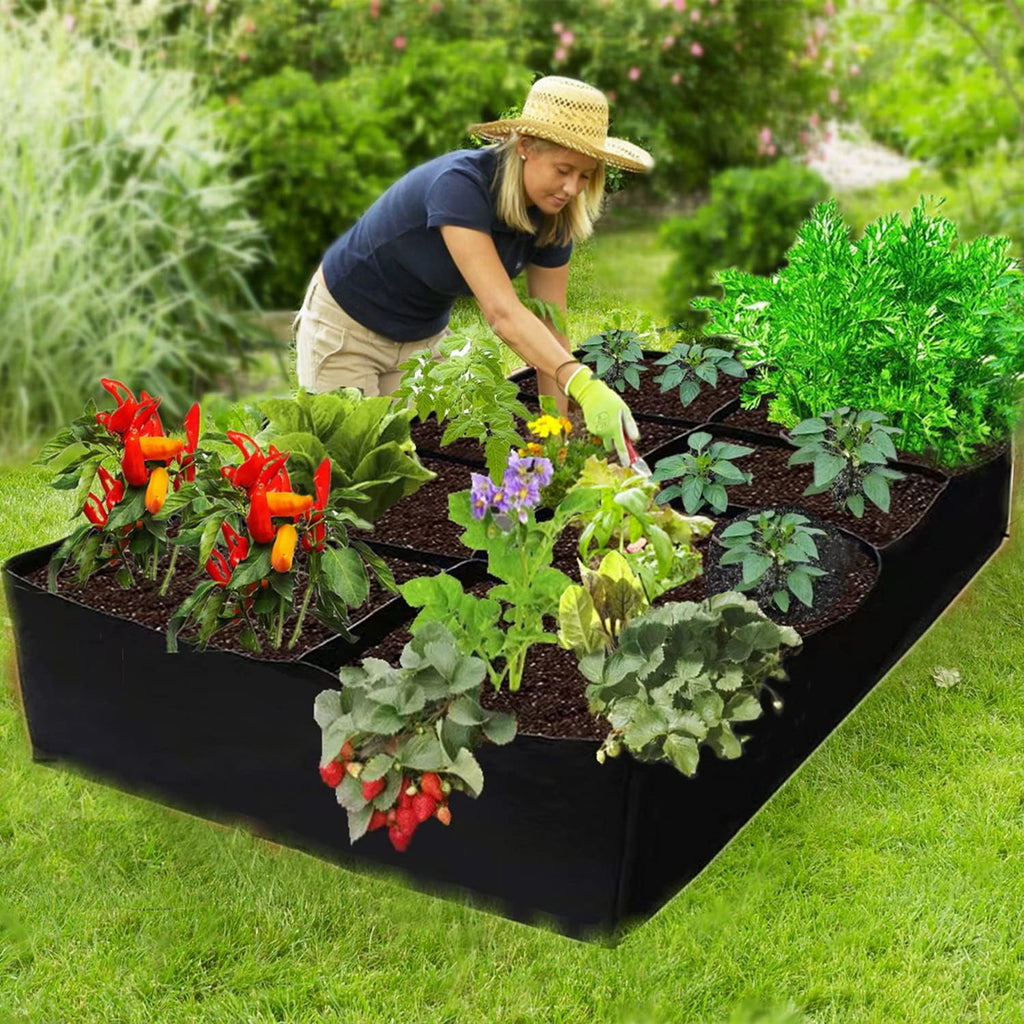 Niurui Fabric Raised Garden Bed 128 Gallon 8 Holes Rectangle 400G Thick Nonwoven Gardening Grow Bags Planting Container