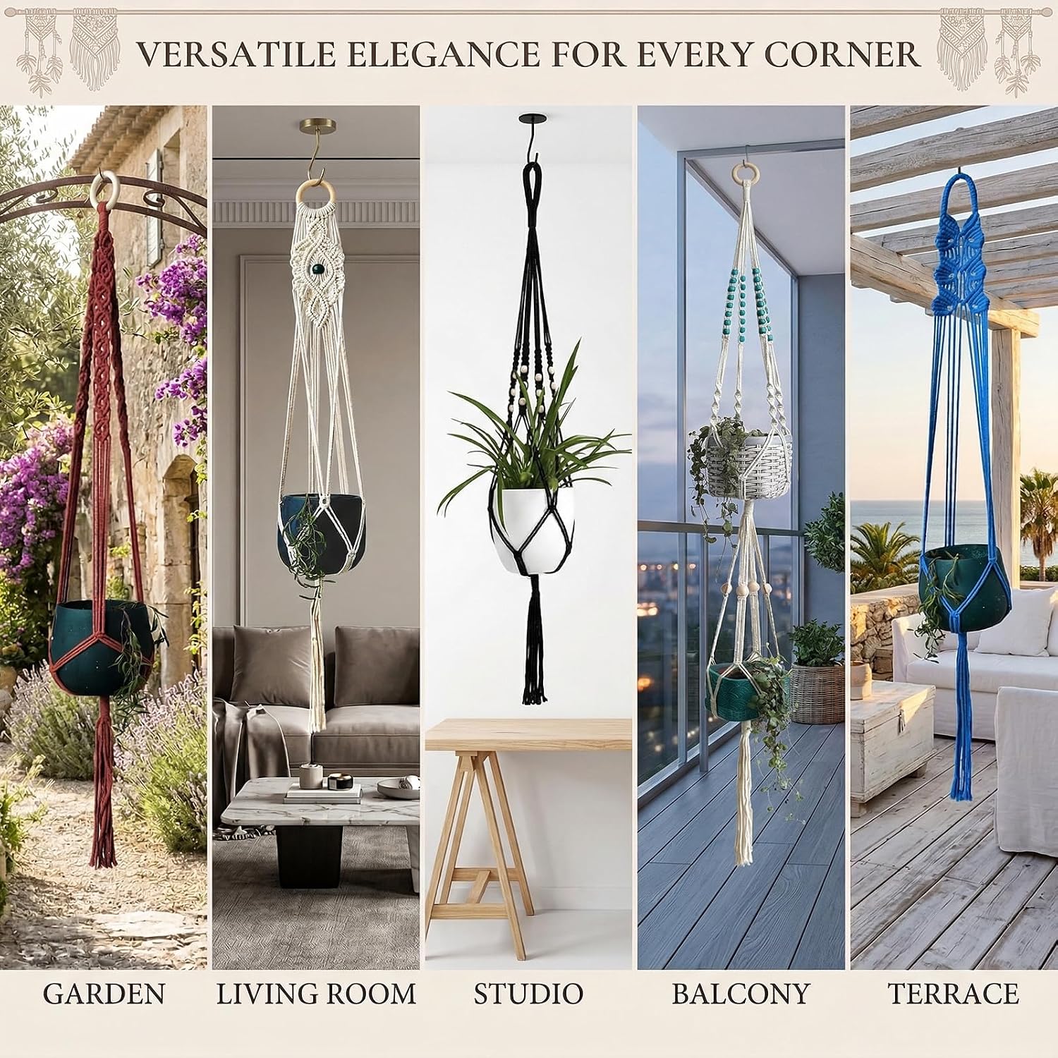 8-Pack Boho Plant Hanger, Macrame Pot Holder,Hanging Planter/Indoor/Balcony/Window Decoration Length 39" (Not Pot and