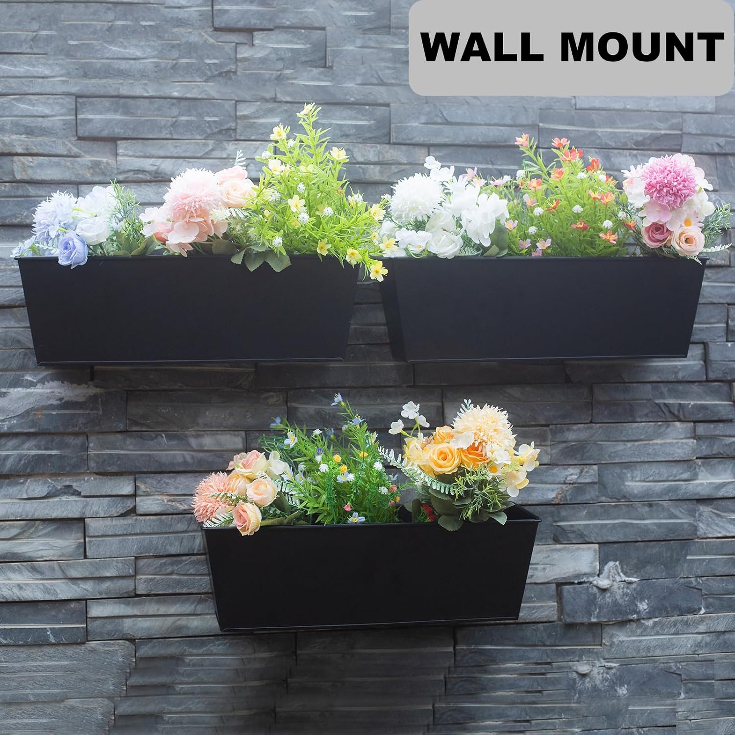 Wall Hanging Planters for Outdoor Plants 16 Inch Large Metal Fence Pots with Hooks for Outside Garden Balcony Plants