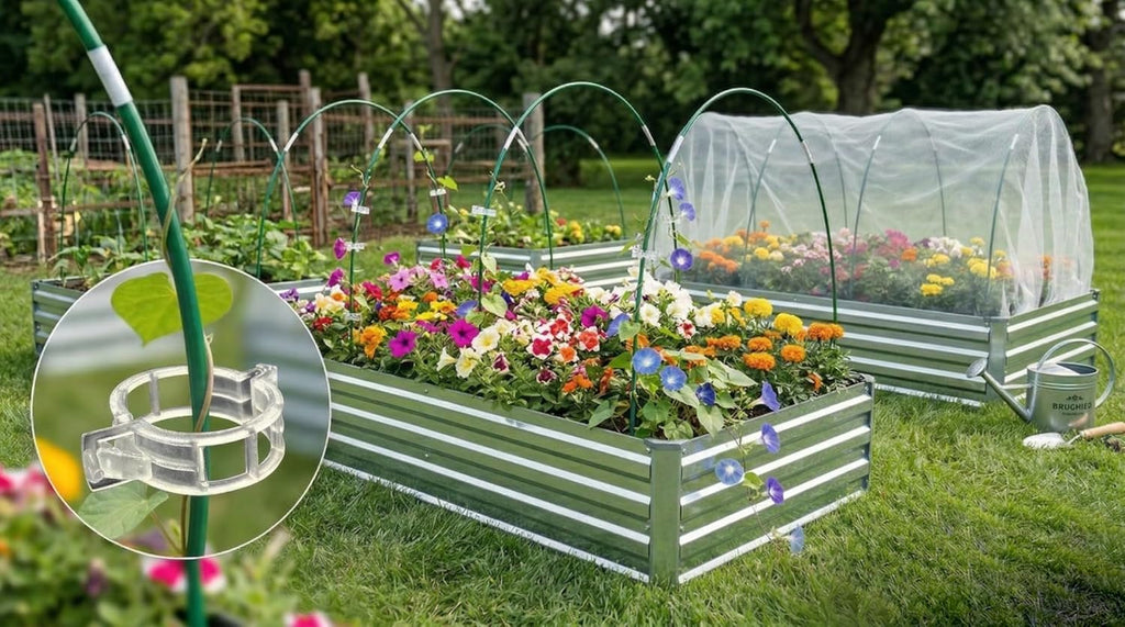 60PCS Garden Hoops for Raised Beds & 30PCS Tomato Clips, Greenhouse Hoops for Netting, Rust-Free Diameter 0.23” Plant