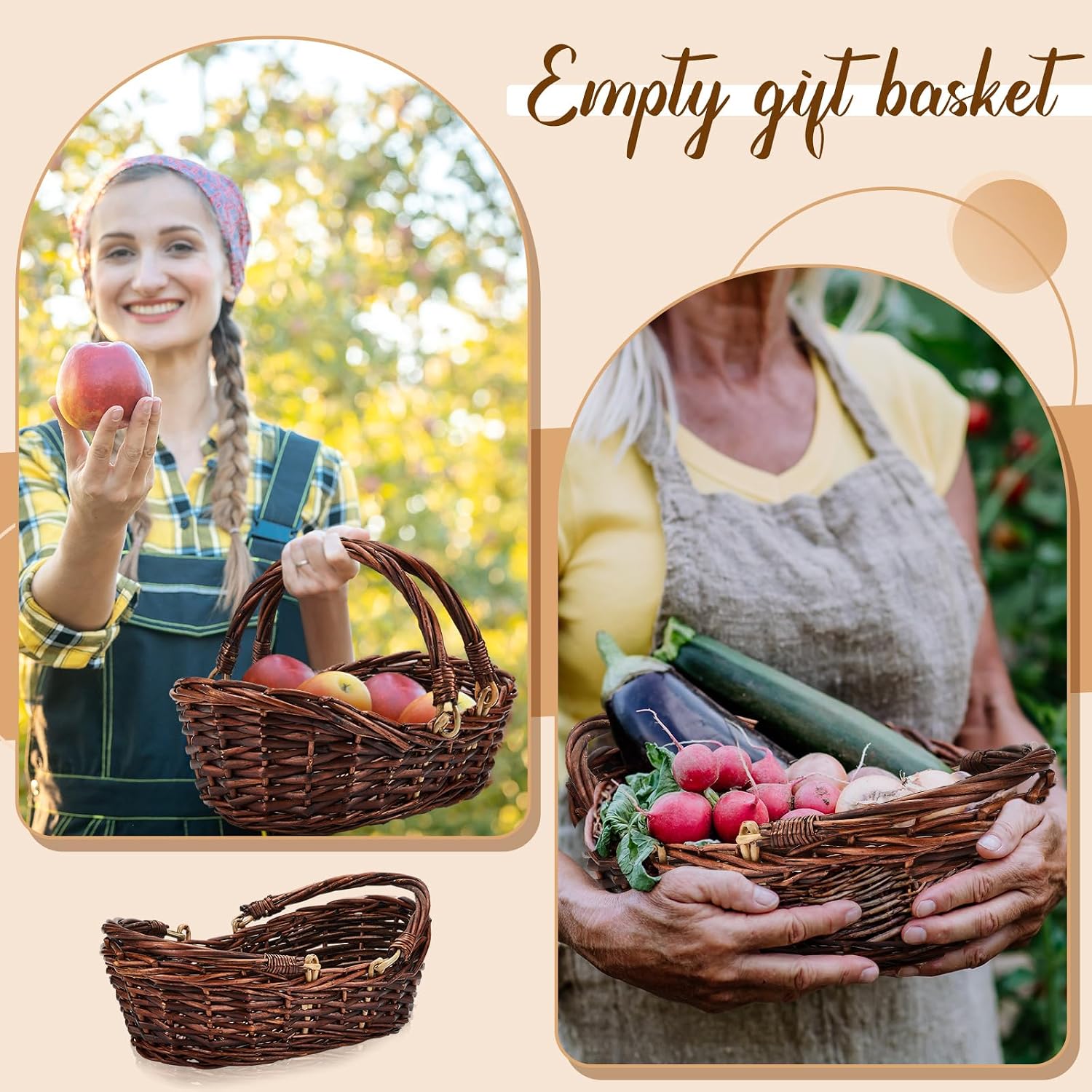 Sintuff 6 Pcs Wicker Picnic Baskets with Handles, Willow Woven,Dark Brown | Woven Harvest Empty Basket Bulk, Storage