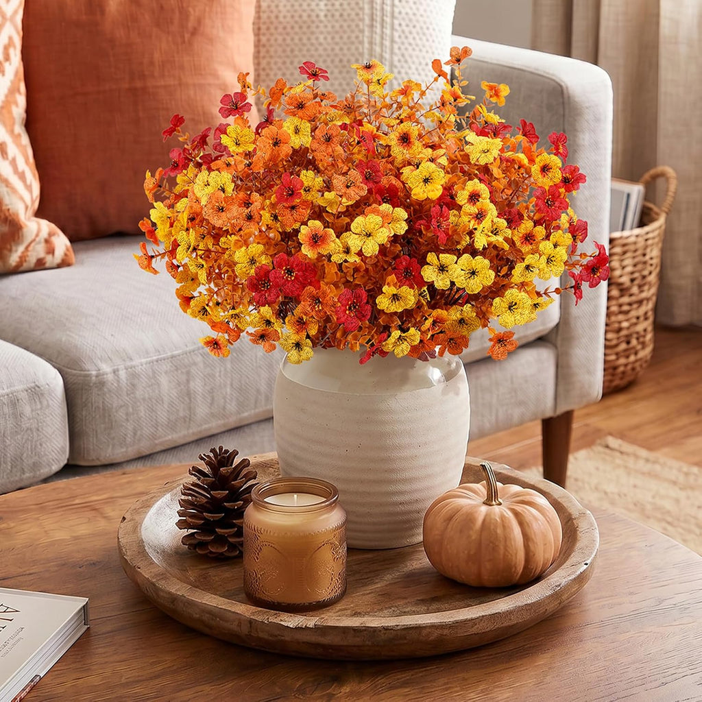 Lifewit Fall Artificial Flowers for Outdoor Indoor, 24 Bundles Plastic Fake Flowers Daisy with Eucalyptus Leaves for