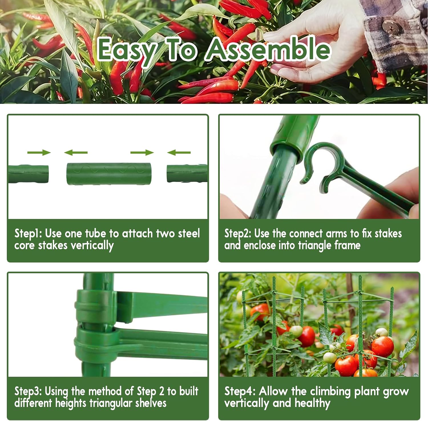 Riare 6 Pack 5.2 FT Tomato Cages for Garden, Heavy Duty Tomato Trellis | Adjustable, Reusable, Tall Tomato Plant
