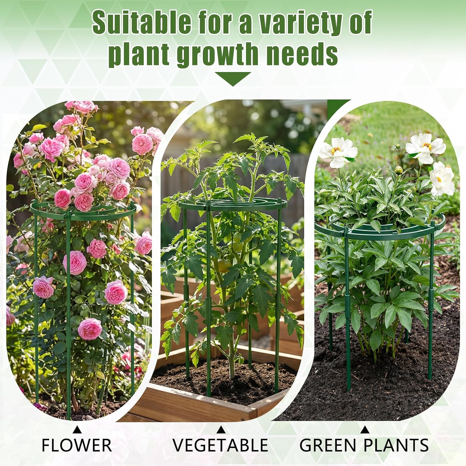 MJZ 4 Pack Peony Cages and Supports, 11.8" D x 25" H Plastic Plant Supports | Peony Support Cage Flower Support Rings