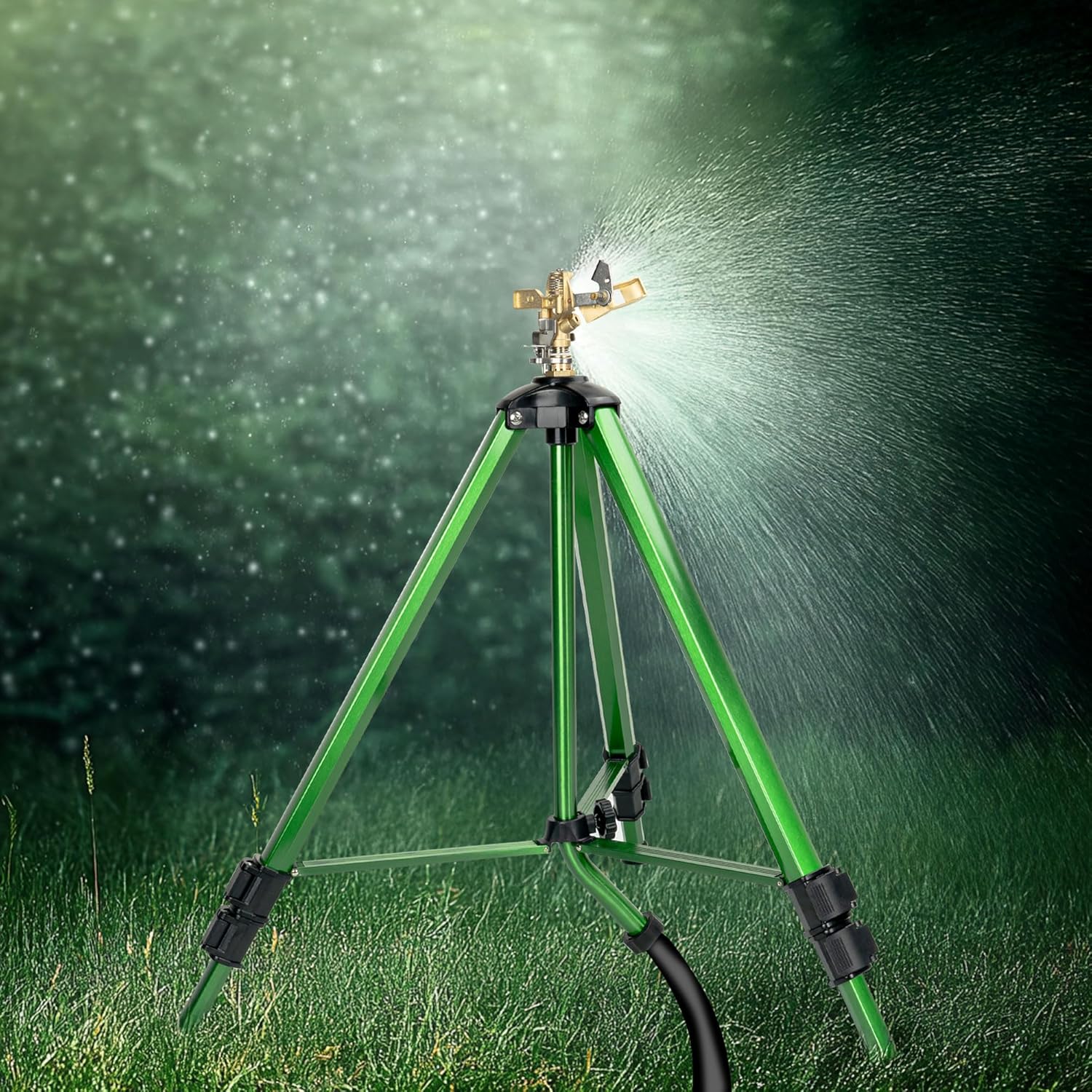 Impact Sprinkler on Tripod Base, Heavy Duty Adjustable Zinc Sprinkler Head for Lawn Yard Garden, 360 Degree Large Area