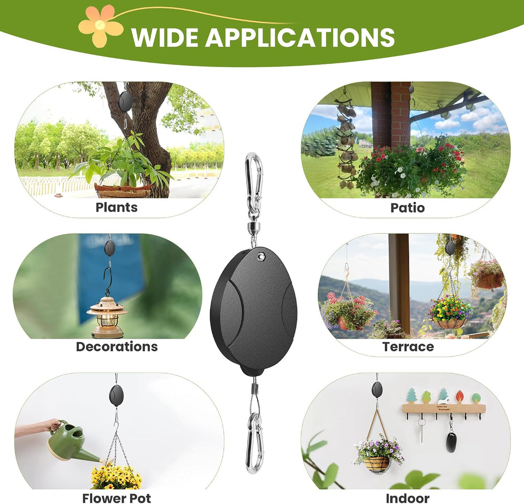 2025 Upgraded Retractable Plant Hanger 4PCS - Heavy Duty Plant Pulleys for Hanging Plants, Outdoor Adjustable Hooks