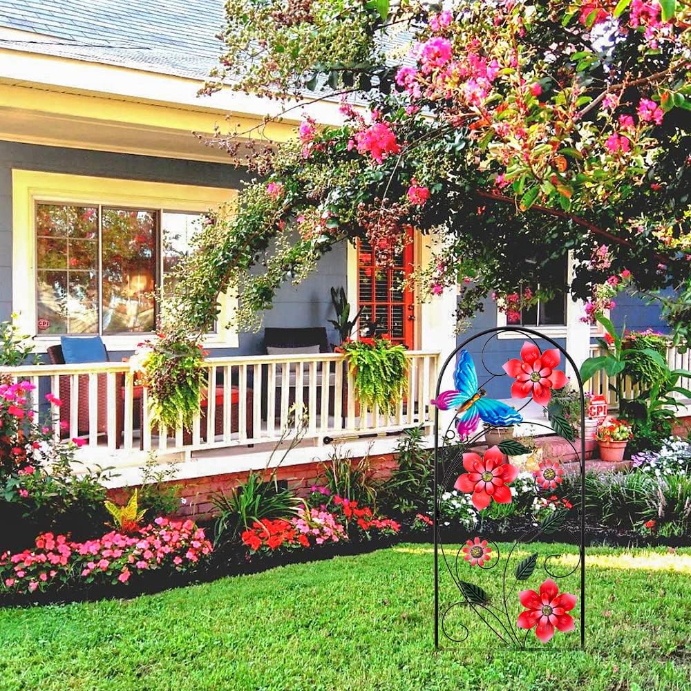 33 Inch Decorative Garden Stakes, Outdoor Garden Decor Metal Flower Butterflies Spring Gardening Decor Art Yard Signs