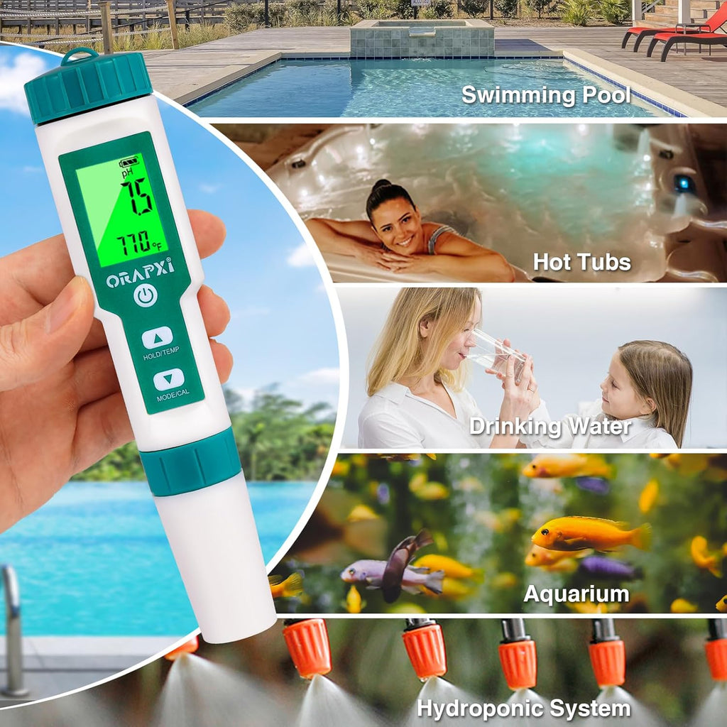 Pool Salt Tester pH and Salt Meter for Saltwater Pool pH Tester | Digital Salinity Tester 5 in 1 pH Salt TDS EC Temp