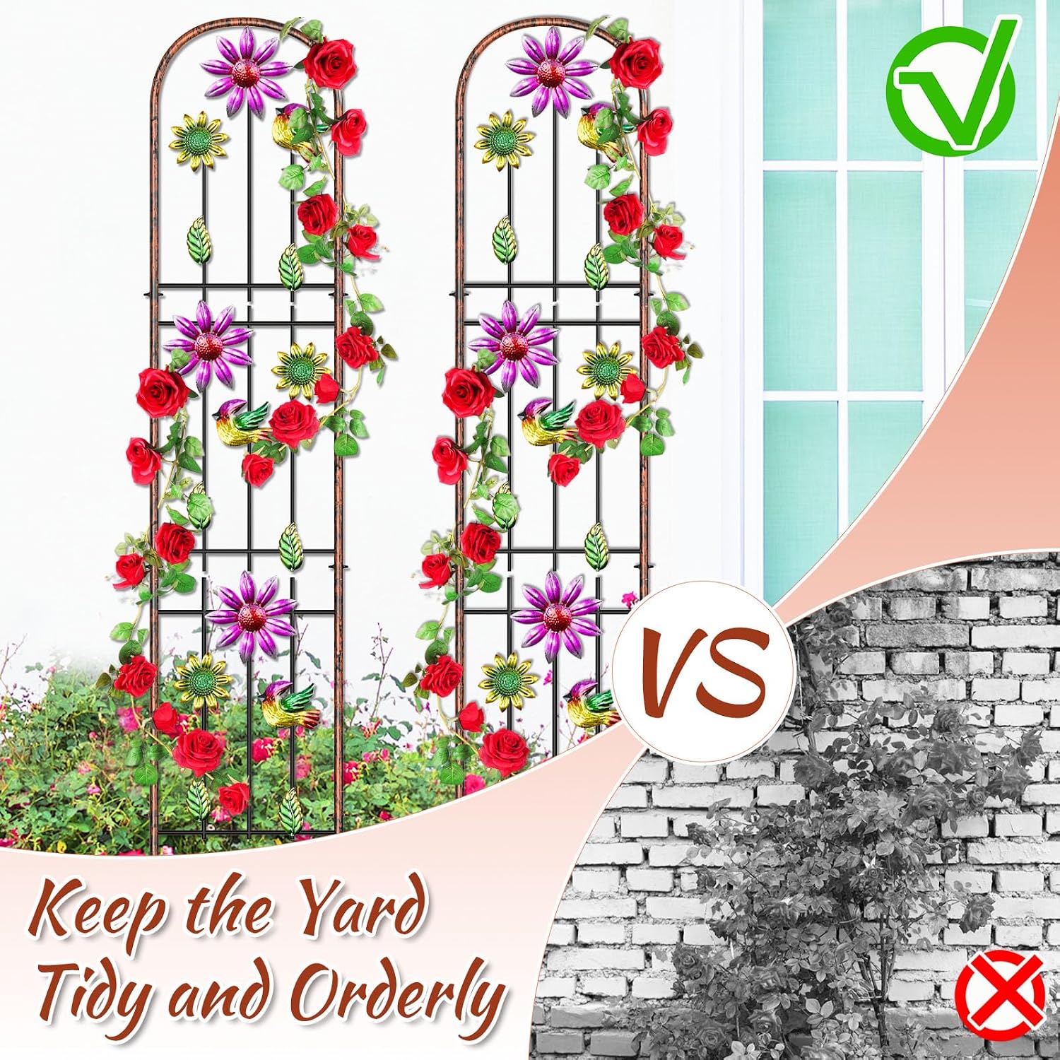 Metal GardenTrellis, Arched Fence Trellis Plant Support Trellises, Supporting Plants Outdoor Decoration for Climbing