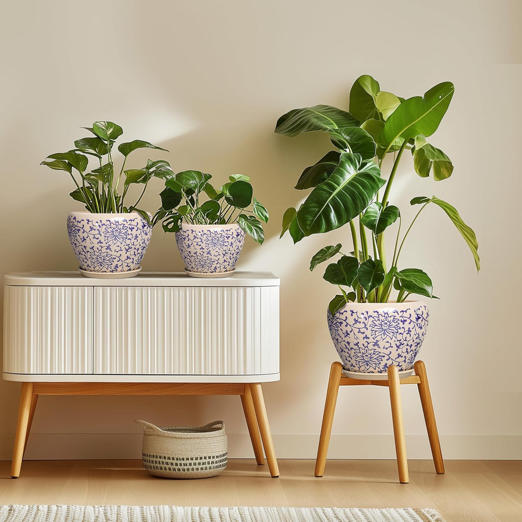 Ceramic Pots for Plants - 8 Inch Plant Pot with Drainage Hole and Saucer, Modern Flower Pots for Indoor Outdoor Plants