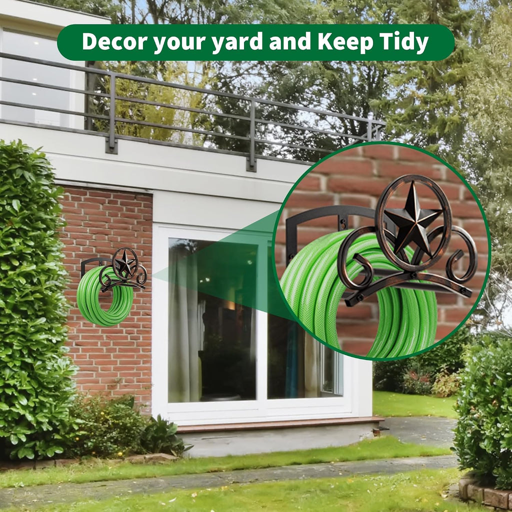 Garden Hose Holder Wall Mounted Decorative, Heavy Duty Metal Hose Hanger for Outside, Sturdy Water Hose Rack Holds
