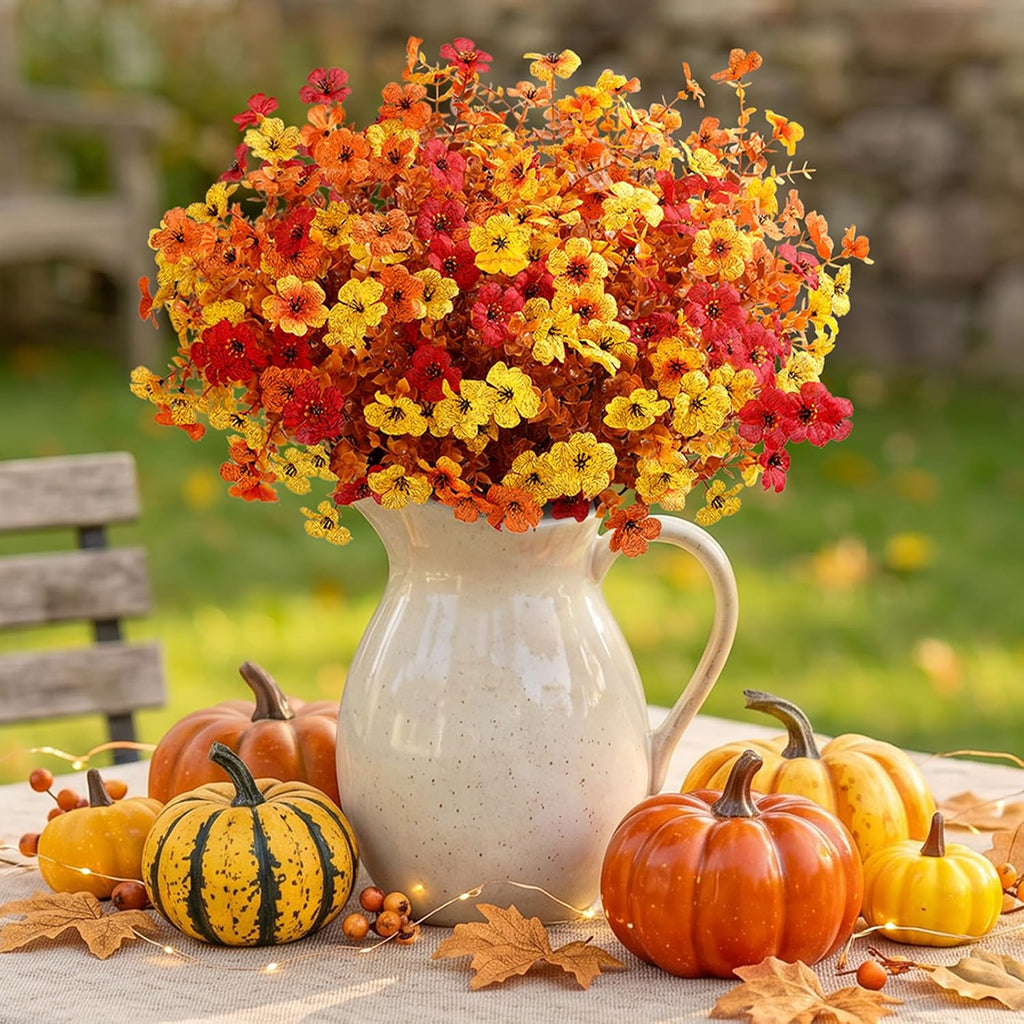 Lifewit Fall Artificial Flowers for Outdoor Indoor, 24 Bundles Plastic Fake Flowers Daisy with Eucalyptus Leaves for