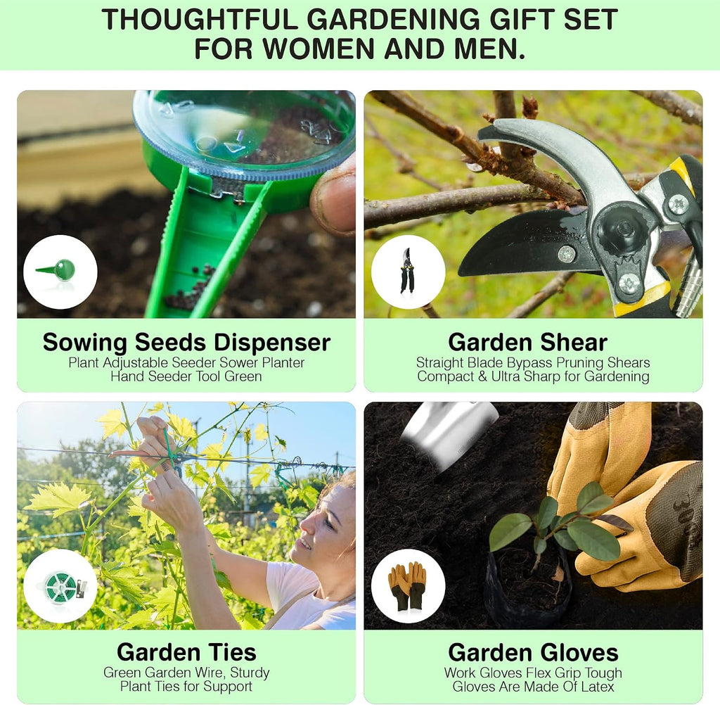 Garden Tools Set – Premium Stainless Steel Gardening Hand Tools with Solid Beechwood Handle – Gardening Kit with Rake