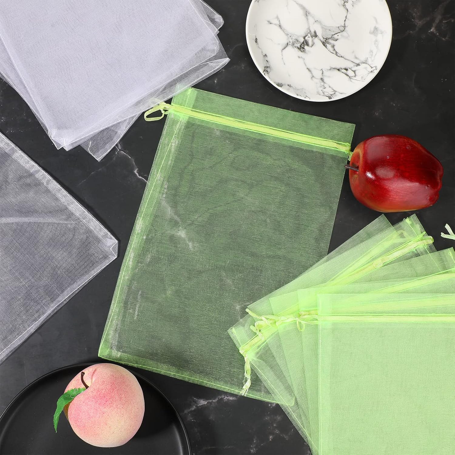 Woanger 300 Pcs Fruit Protection Bags 6 x 8'' Fruit Bags for Fruits Trees Green Netting Fruits Cover Bag with