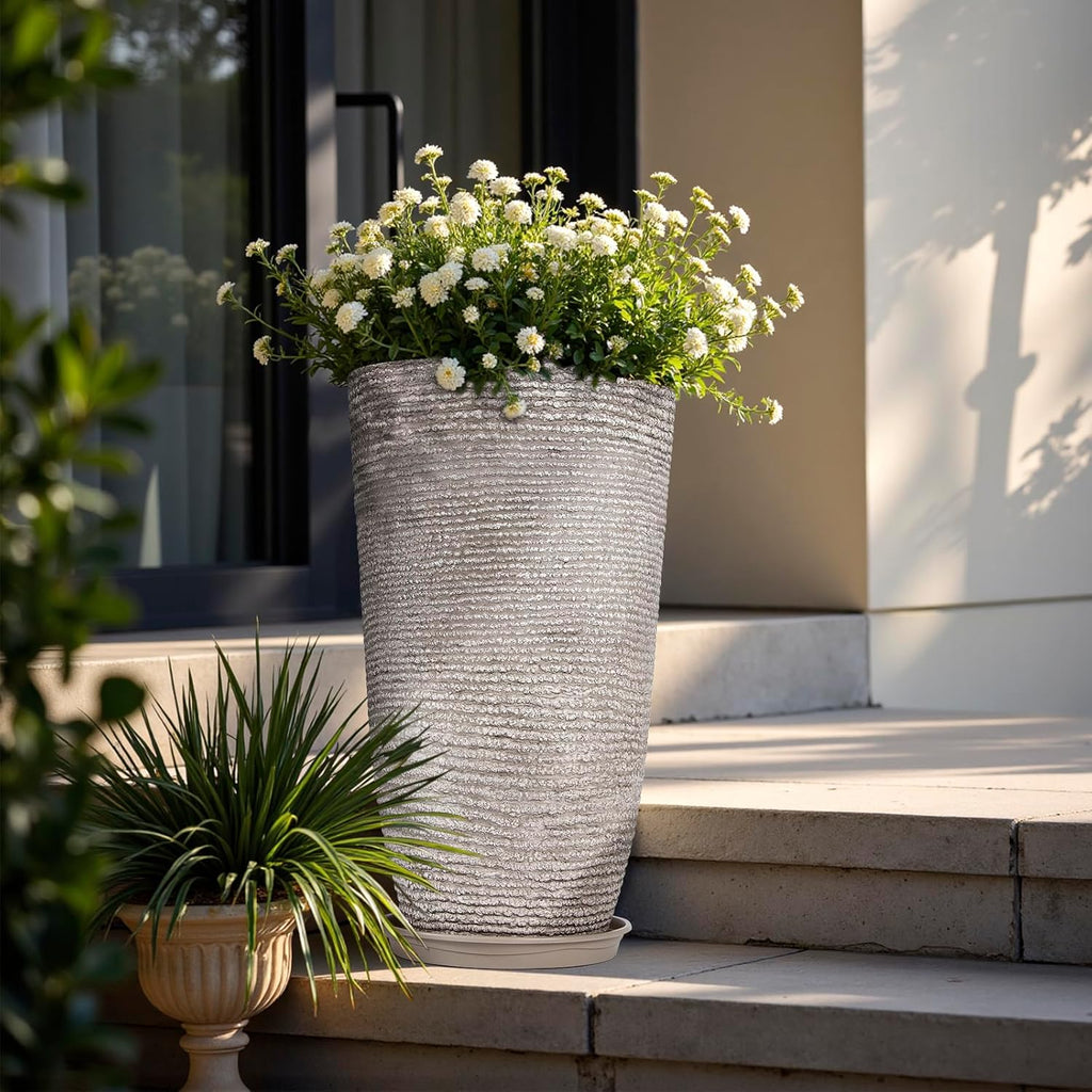 QCQHDU Set of 2 Oversized 9 Gallon Round Planters for Front Door & Patio - 12x21 Inch Tall Outdoor/Indoor Plant Pots