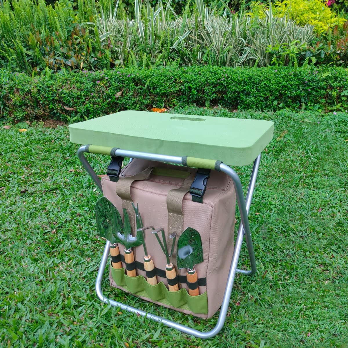 Garden Folding Gardener Stool with Gardening Tools Insulation Garden Bags Plus 5 Garden Tools and Gardening Kneeler