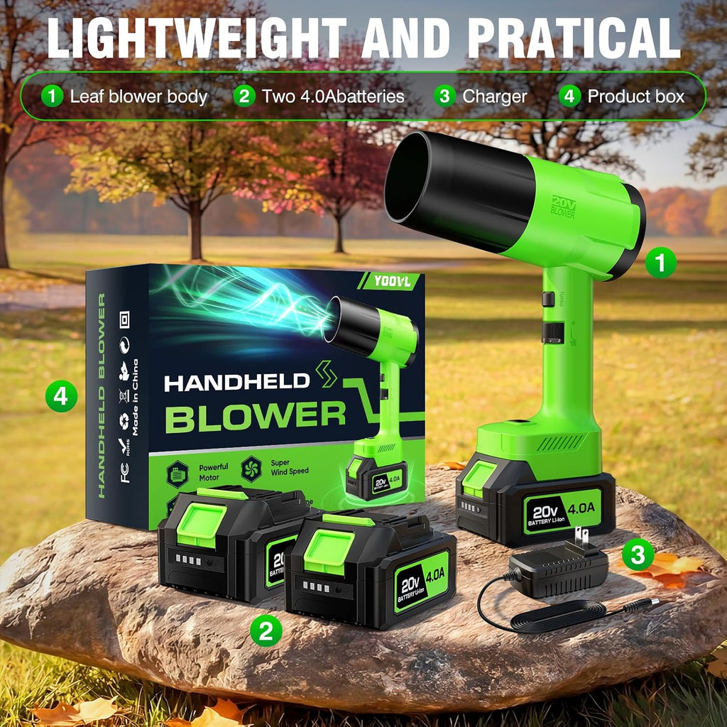 Leaf Blower Cordless, Handheld Leaf Blower with 2 X 4.0Ah Battery and Charger, Snow Blower with 6 Speed Modes