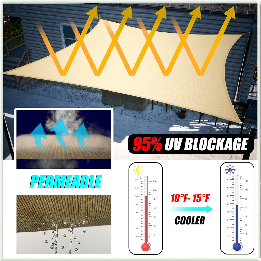 Amgo 12' x 12' x 17' Beige Right Triangle Sun Shade Sail Canopy Awning Cloth AGTAPRT12 - UV Blockage, Water & Air