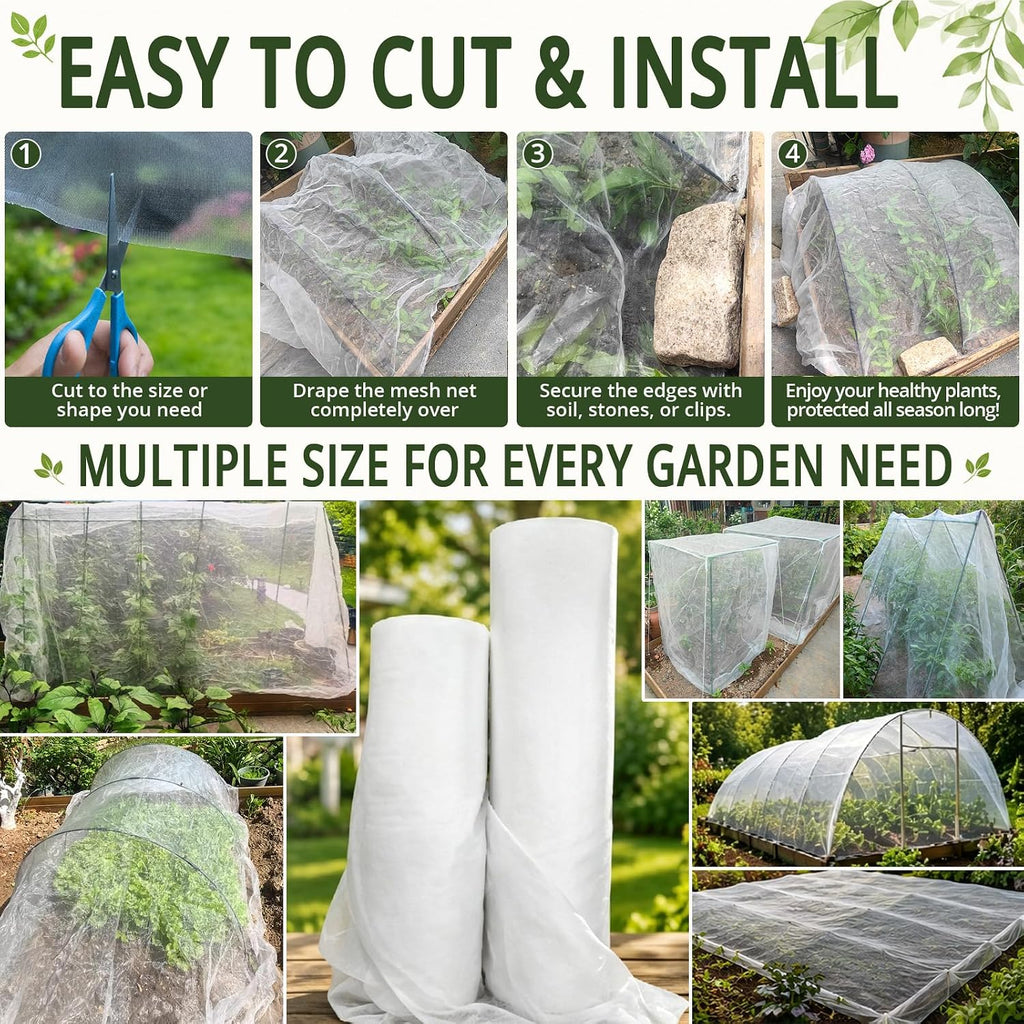 16x25Ft Garden Netting, Fine Mesh Insect Netting for Plant Protection | Mosquito Bug Bird Barrier Mesh Cover Insect