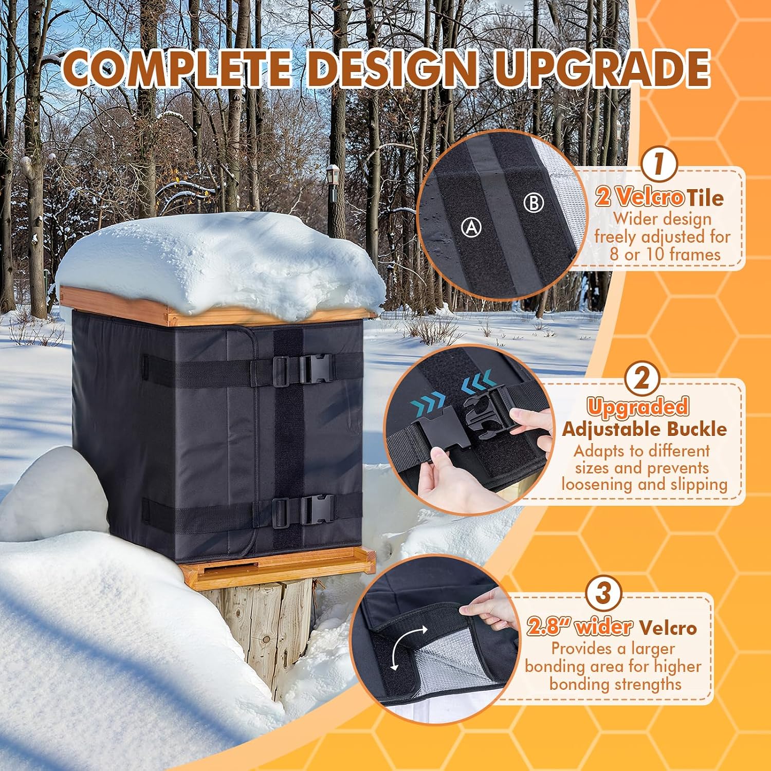 Winter Bee Hive Wrap for 10 and 8 Frame Beehives, 600D Oxford Cloth Adjustable Beehive Wrap for 2 Deep Hive Boxes