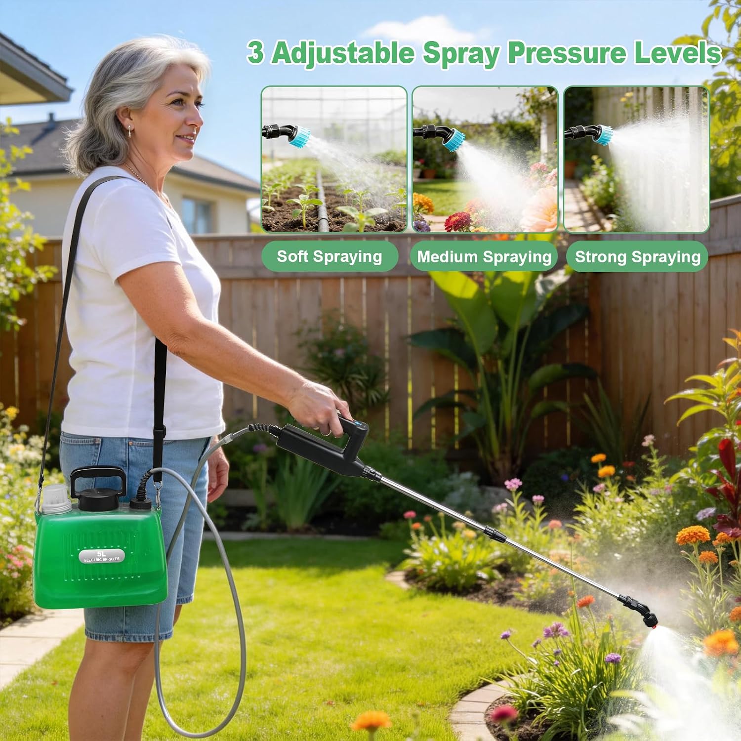 SideKing Battery Powered Sprayer 1.35 Gallon, 3 Adjustable Pressure Electric Weed Sprayer with Battery Indicator