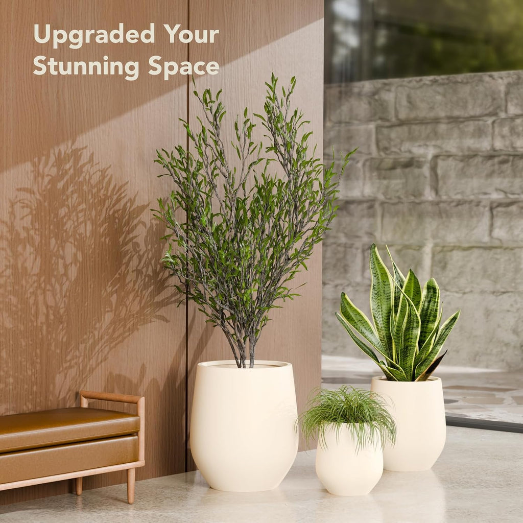 KUTE NEST 12" Corso Fiberstone Outdoor Planter (Kilim Beige) | 12.5"H x 11.4"D For Snake Plants, Herbs & Succulents