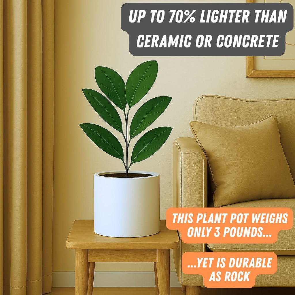 Fox & Fern Large Planter for Indoor or Outdoor, Matte White, 8 Inch | UV & Frost Resistant, 70% Lighter than Ceramic