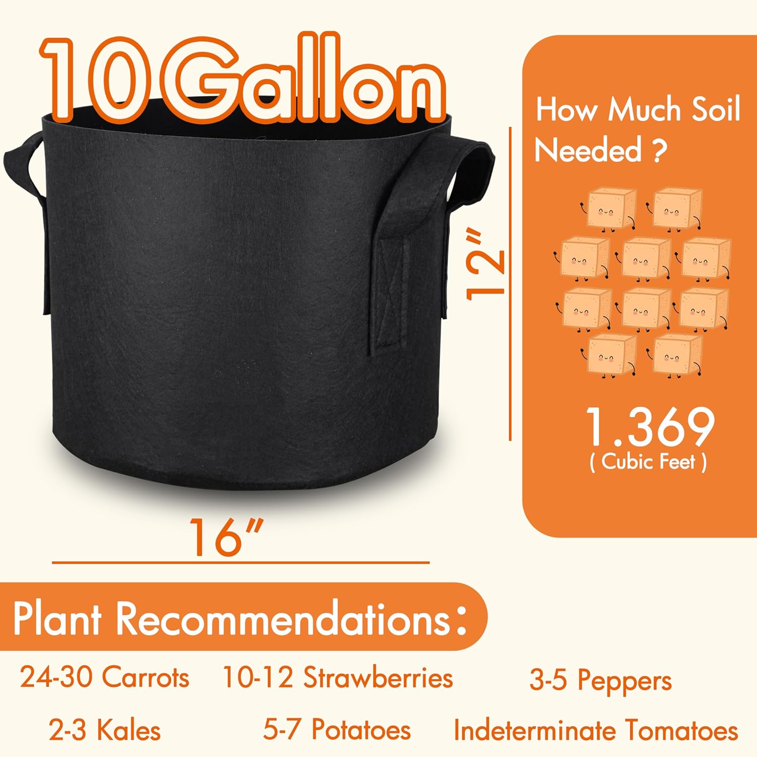 Gardzen 10-Pack 10 Gallon Grow Bags Fabric Pots with Heavy Duty Handles | Excellent Drainage & Breathability, Thickened