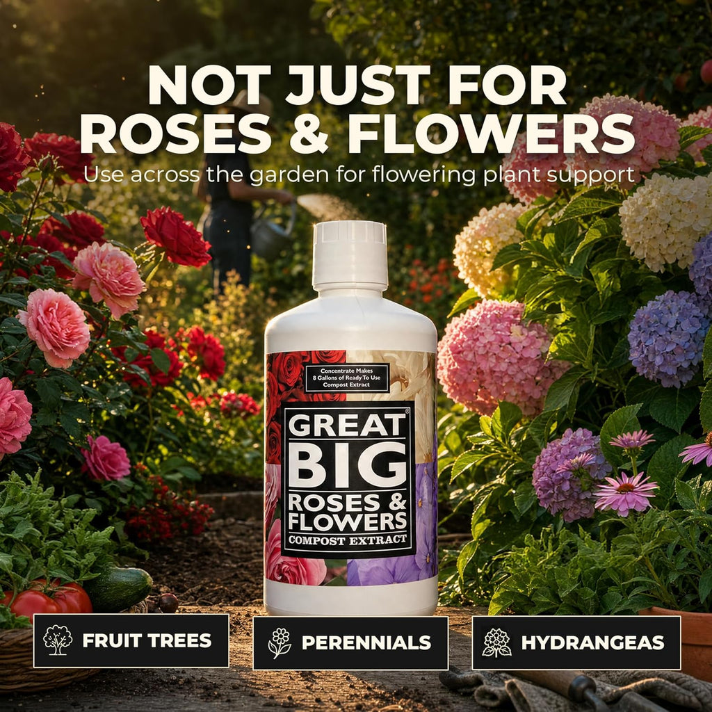 Great Big Roses Fertilizer Booster for Rose & Flower Gardens, 32 Ounce | Organic; For Roses, Flowers, Hydrangeas &