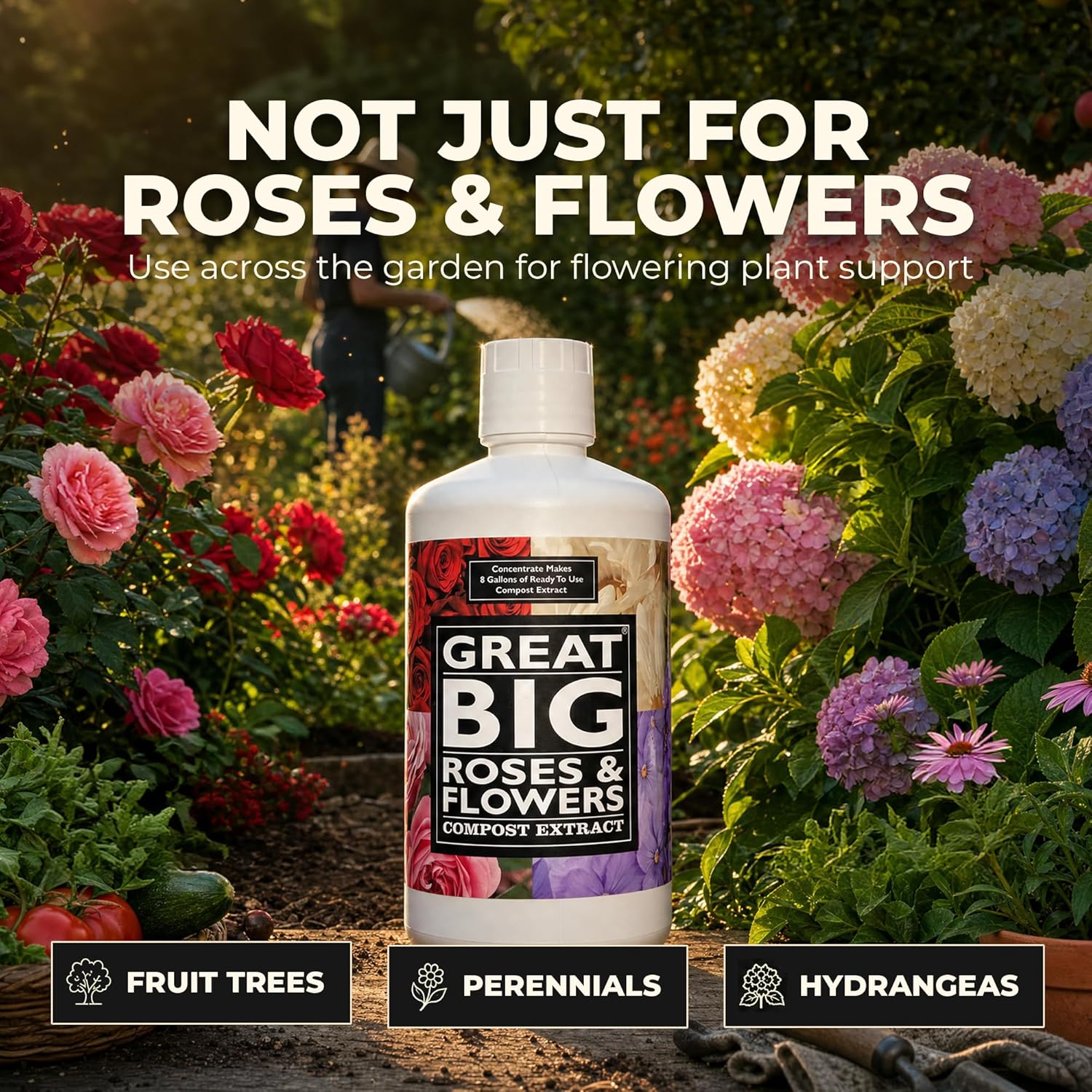 Great Big Roses Fertilizer Booster for Rose & Flower Gardens, 32 Ounce | Organic; For Roses, Flowers, Hydrangeas &