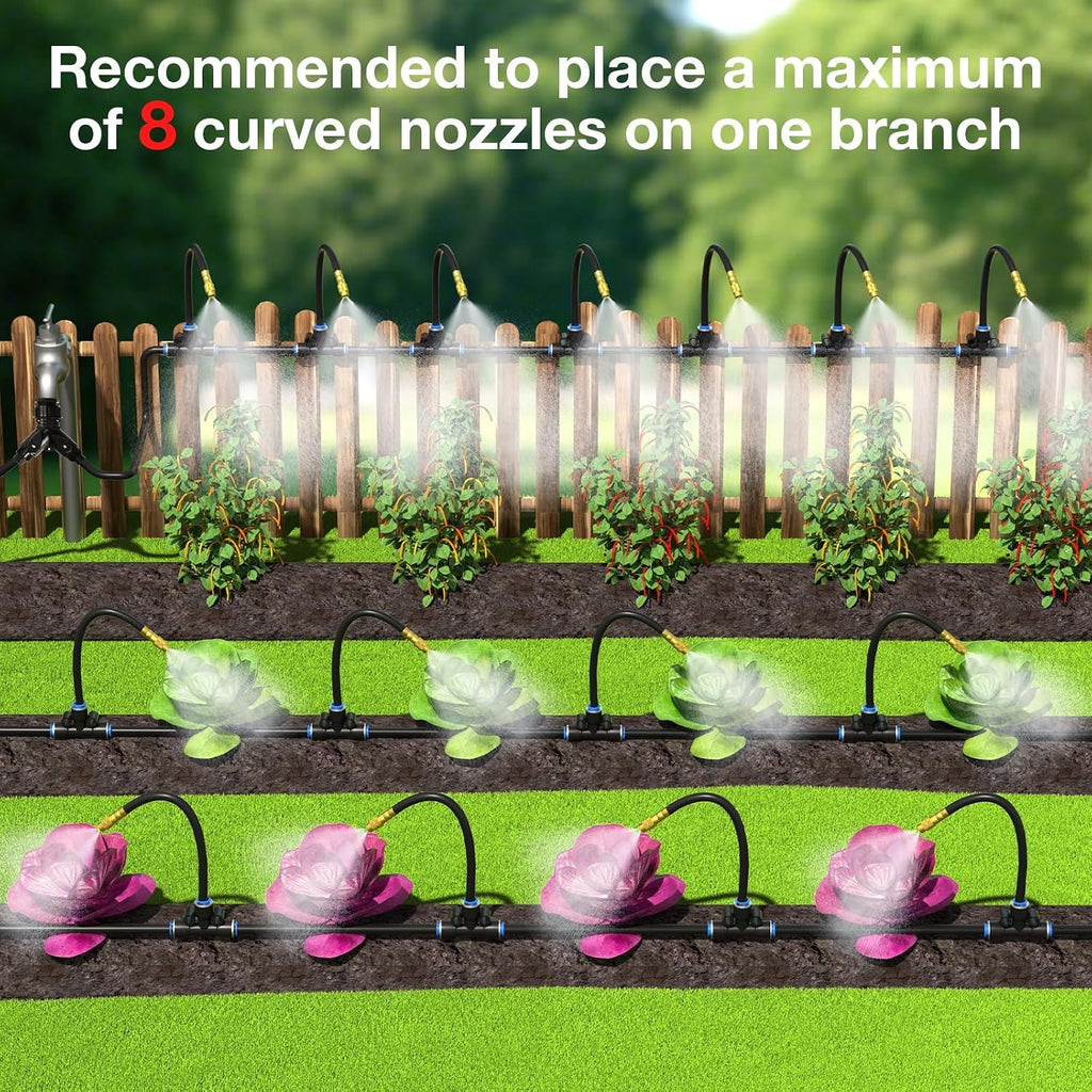 MIXC 1/4" 100Ft Drip Irrigation System for Garden with 16pcs 360°Adjustable Brass Nozzles & Bendable Rod,Upgraded