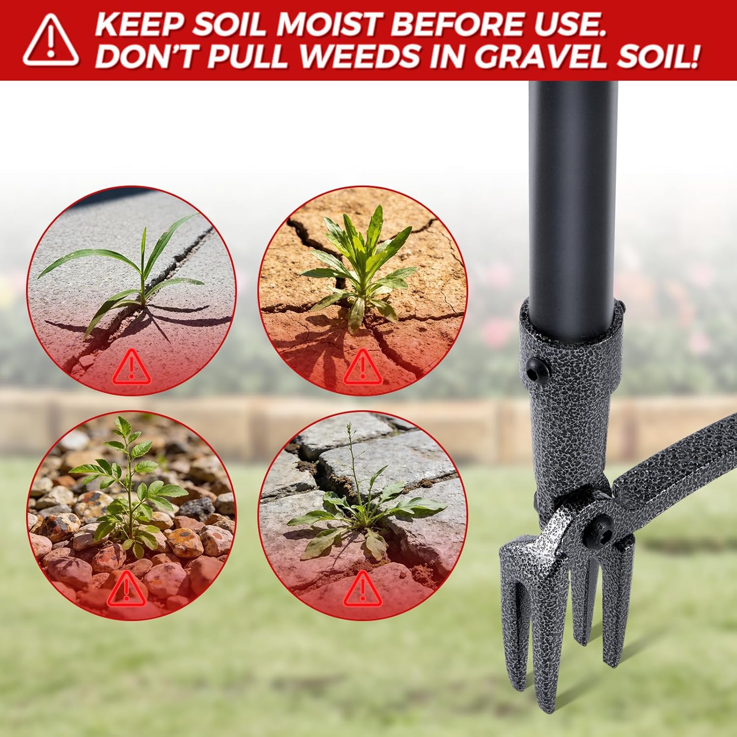 Stand Up Weed Puller Tool, 46" Adjustable All-Metal Long Handle Weeder with 4-Claw Steel Head, Remove Weeds by Roots