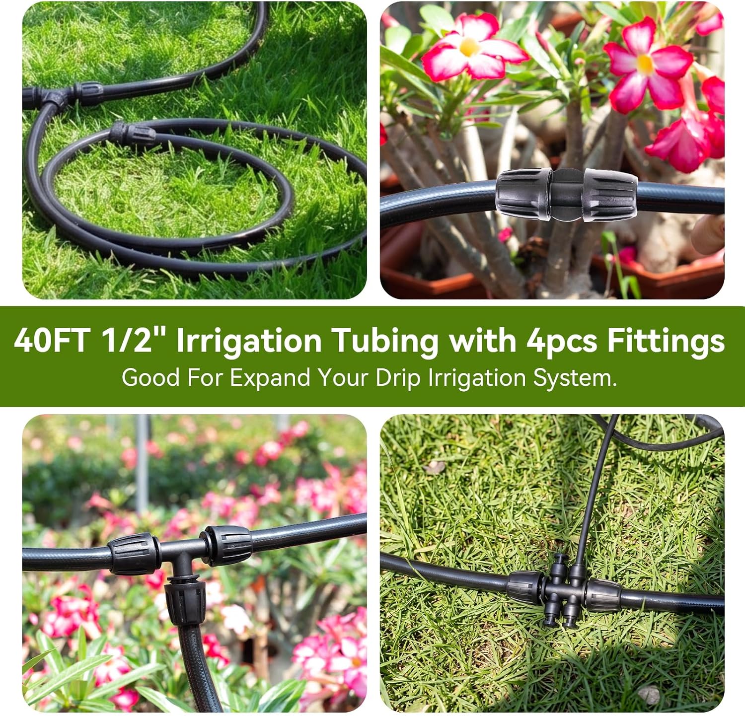 Inntop 40FT 1/2 Inch Drip Irrigation Tubing Extension Hose, 1/2" Main Line Watering Tube for Expanding Garden