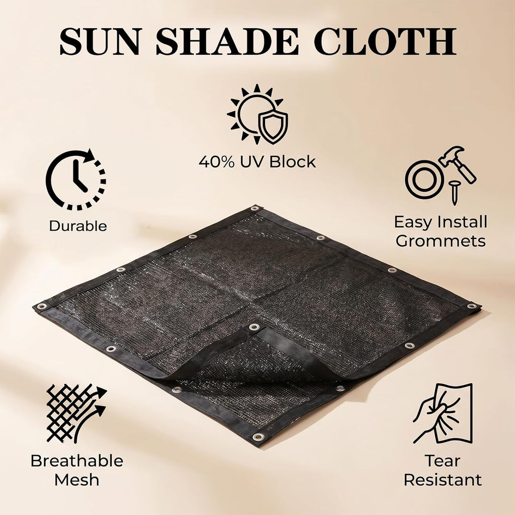 40% Shade Cloth for Garden 10 x 20 FT,50PCS Zip Ties | Durable Breathable HDPE Mesh Sun Shade with Grommets,UV