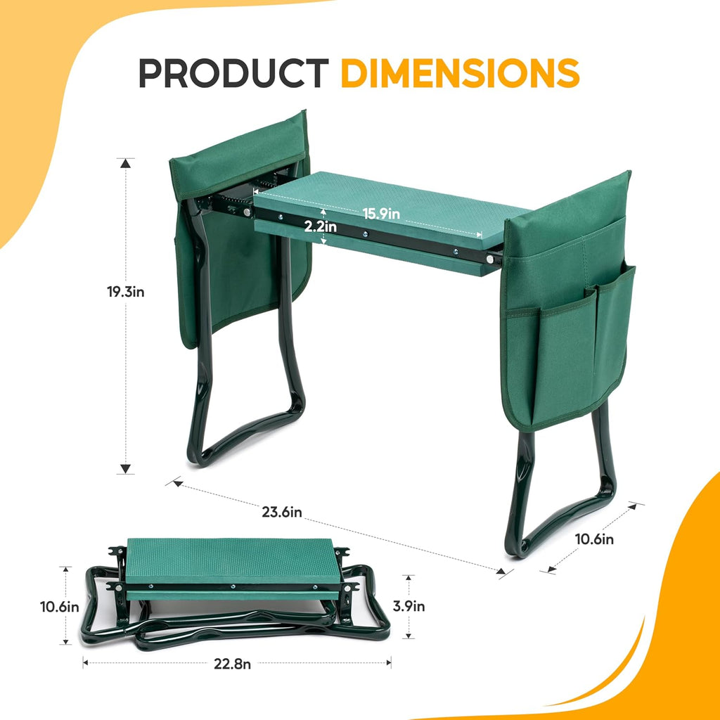 Simple Deluxe Garden Kneeler and Seat, Foldable Kneeling Stool with Thicker EVA Foam Pad, Heavy Duty Bench with Tool