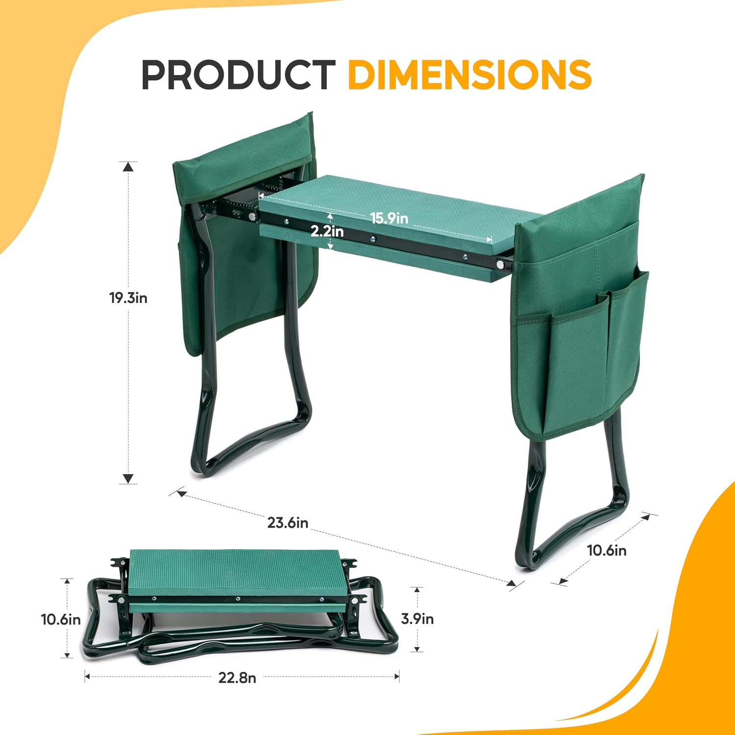 Simple Deluxe Garden Kneeler and Seat, Foldable Kneeling Stool with Thicker EVA Foam Pad, Heavy Duty Bench with Tool