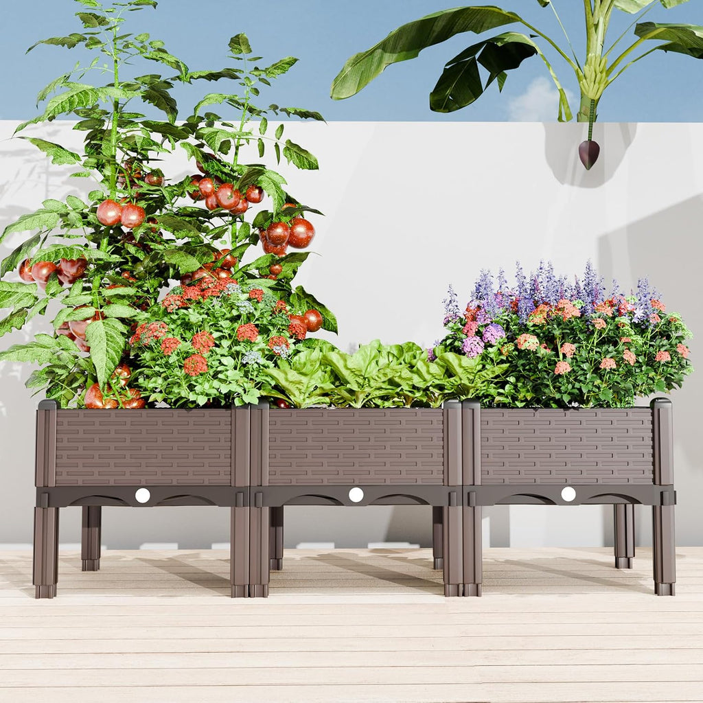 Modular Raised Garden Bed Kit – DIY Stackable Plant Stand with Self-Watering, 47.24"x15.75"x14.17" Brown Plastic