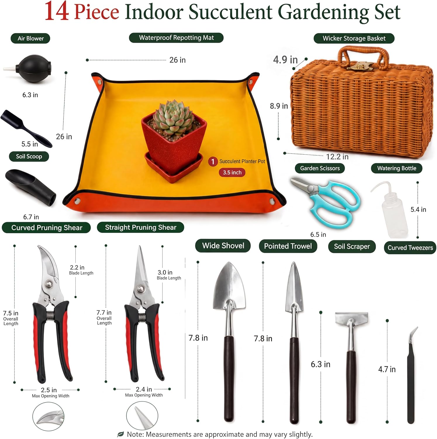 Repotting Mat and Planting Tools, Indoor Plants, Wicker Basket | All-in-one succulent repotting set, pruning shears