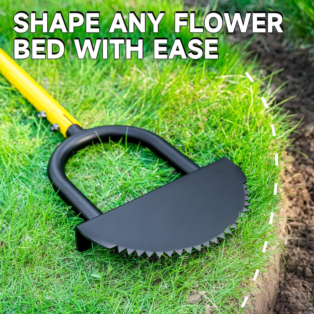Manual Edger Lawn Tool with 38"-42" Adjustable Length, Half Moon Saw Tooth Border Edger with Wide Footplate Manganese