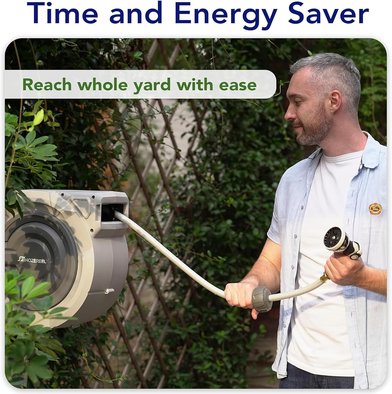 5/8" x 72 FT Retractable Garden Hose Reel | UV Resistant Automatic Slow Self Retract Hose Reel, 180°Swivel Wall Mount