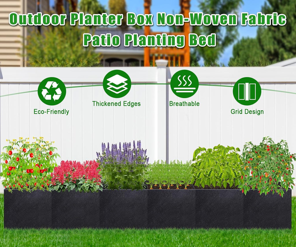 POILKMNI 12x2x1ft Fabric Raised Garden Bed | Outdoor Planter Box Non-Woven Fabric Patio Planting Bed Garden Grow Bed