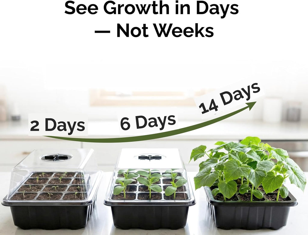Seed Starter Kit with Humidity Dome – 12-Cell Indoor Pre-Seeded Seed Starting Tray with Basil & Microgreens – Complete