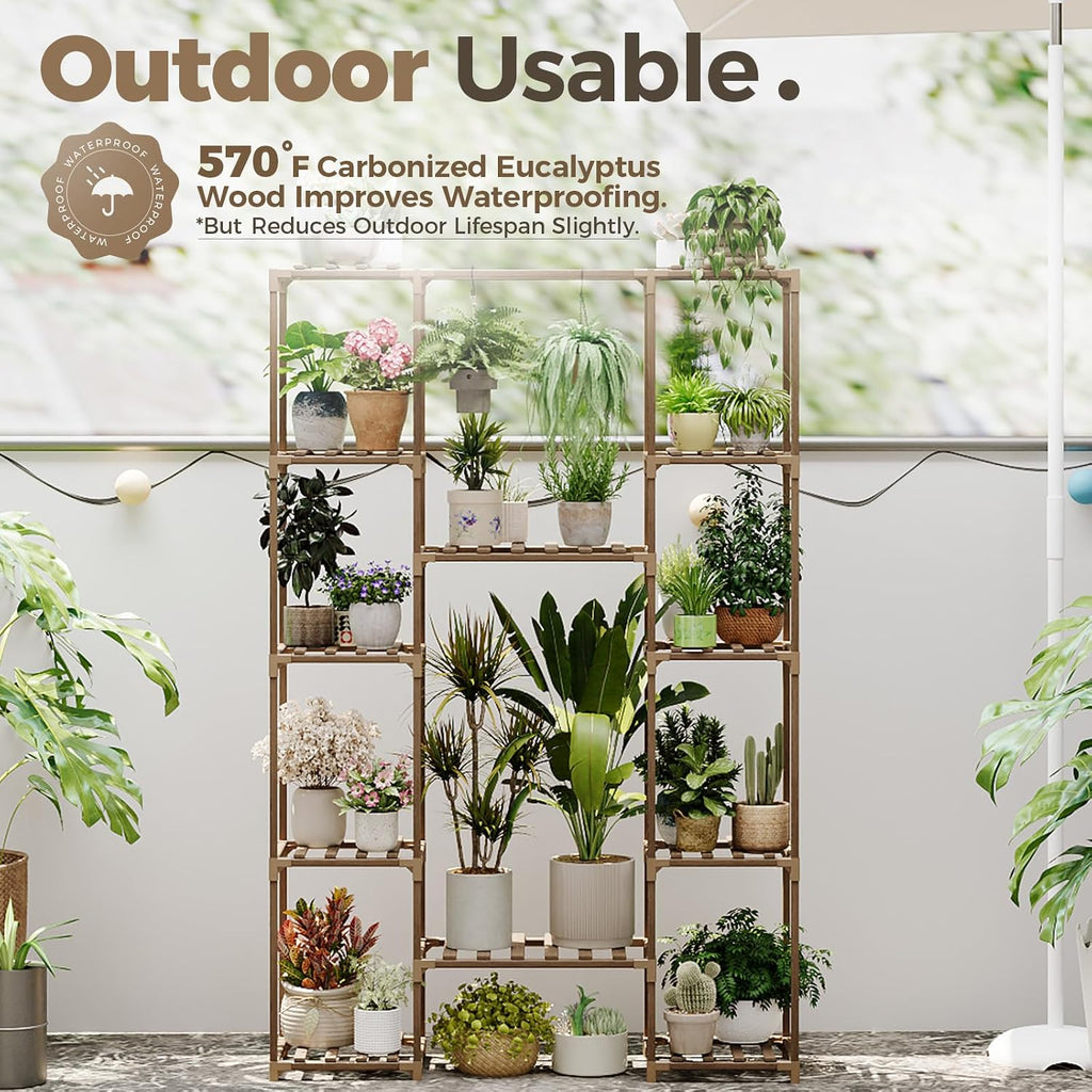 Bamworld 62.2'' Tall Plant Stand Indoor Large Plant Shelf for Multiple Plants Wood Flower Stand Outdoor Hanging Plant