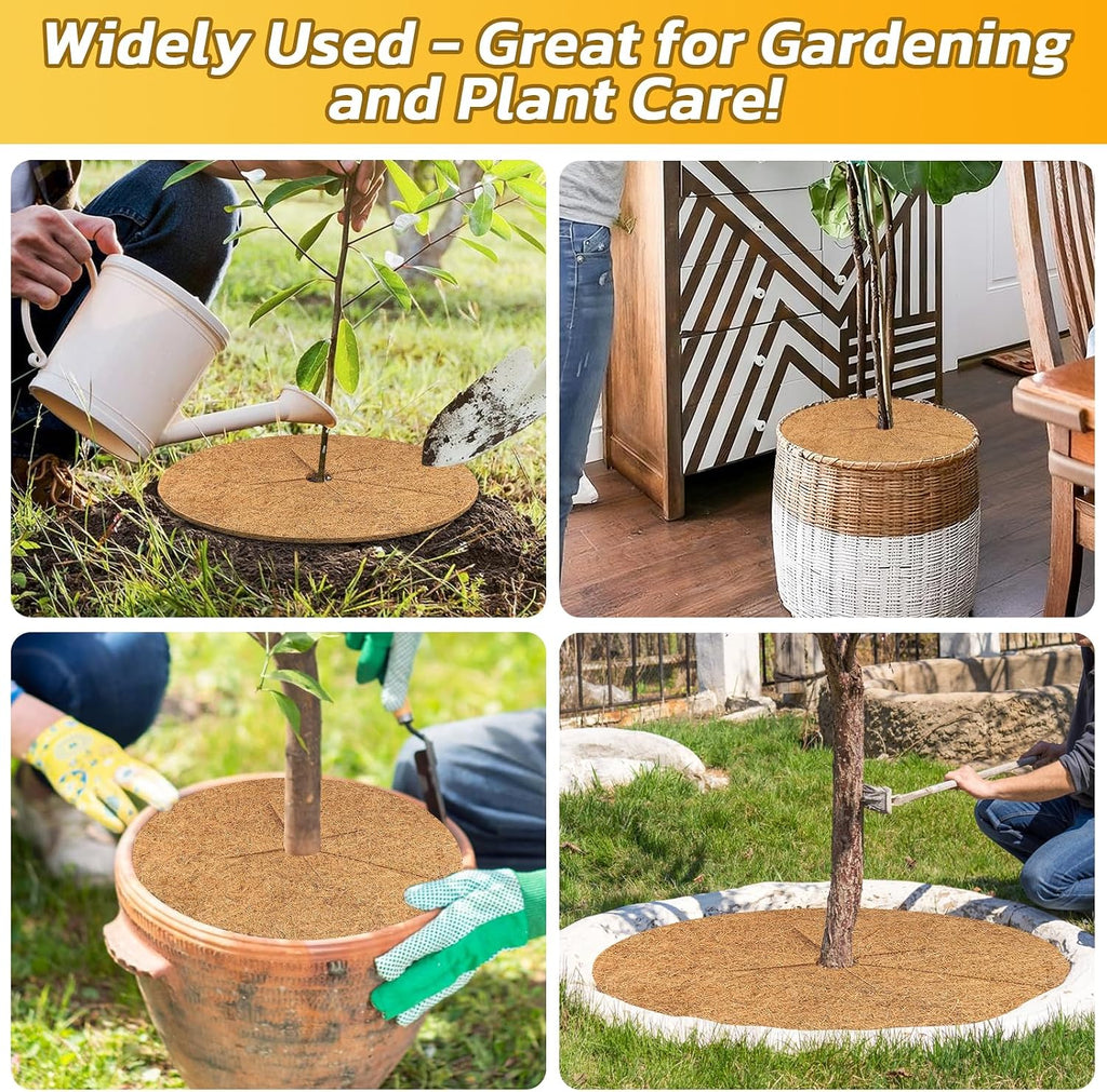 6 Pack Coconut Fiber Mulch Ring Tree Plant Protector Mat, 24 Inch | Natural Coco Coir Tree Mulch Ring Plant Pot Soil